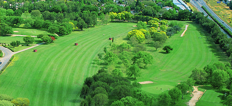 Overhead photo of the Championship 18 at Bing Maloney Golf Course